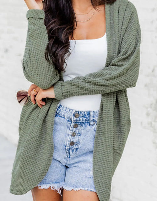 Load image into Gallery viewer, Waffle-Knit Open Front Long Sleeve Cover Up
