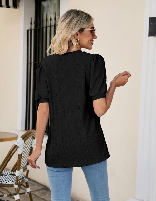 Load image into Gallery viewer, Eyelet Puff Sleeve V-Neck Top

