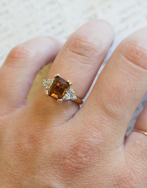 Load image into Gallery viewer, Vintage Ring Clear Austrian Crystals 18k Yellow Gold Electroplated Womens Birthstone Made in USA by PVD Vintage Jewelry

