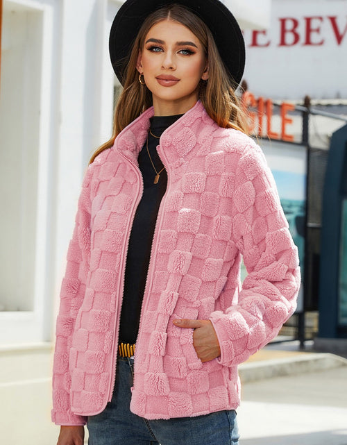 Load image into Gallery viewer, Fuzzy Checkered Zip Up Jacket

