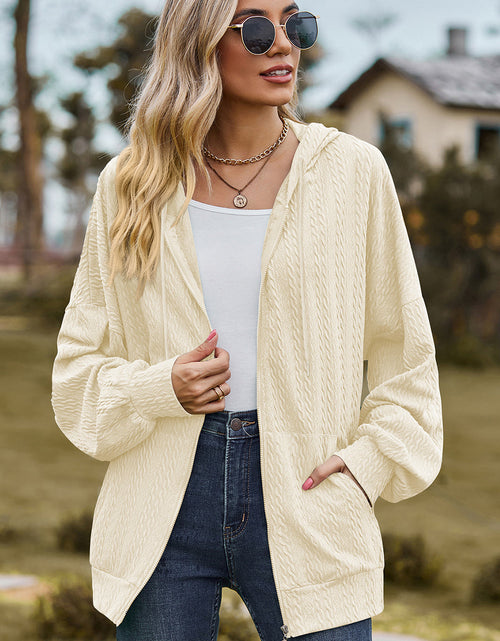 Load image into Gallery viewer, Drawstring Zip Up Dropped Shoulder Hoodie
