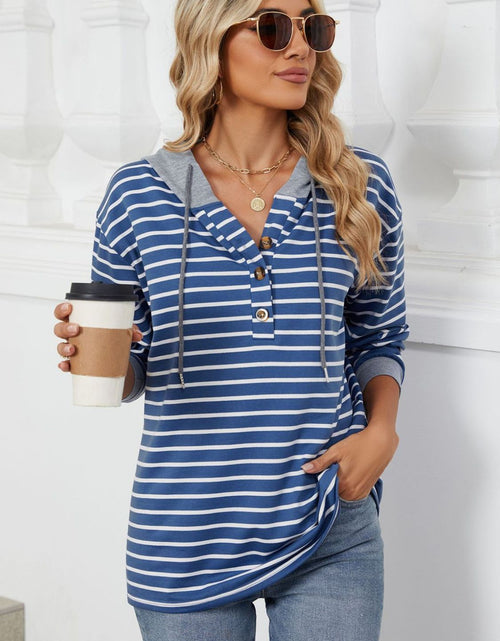 Load image into Gallery viewer, Drawstring Striped Long Sleeve Hoodie
