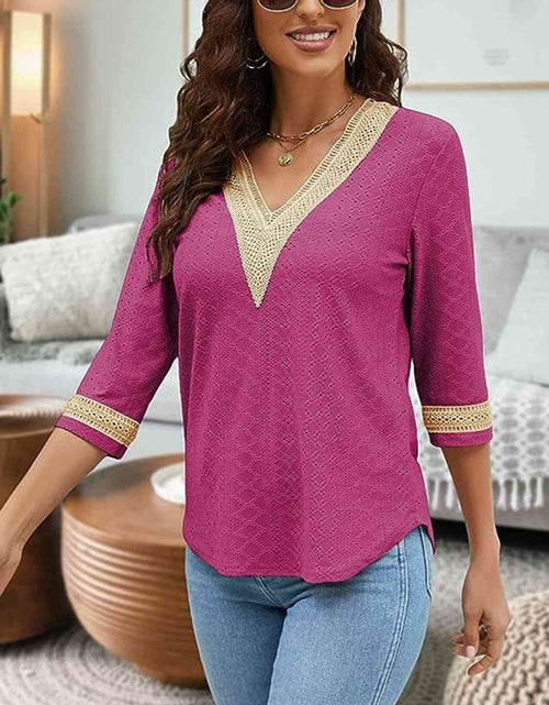 Load image into Gallery viewer, V-Neck Eyelet Blouse
