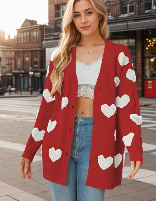Load image into Gallery viewer, Heart Button Down Long Sleeve Cardigan
