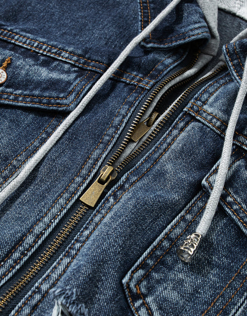 Load image into Gallery viewer, Fake Two-Piece Hooded Zip-Up Denim Jacket
