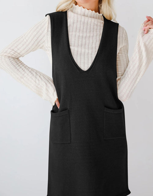 Load image into Gallery viewer, Lovelet Pocketed V-Neck Mini Sweater Overall Dress
