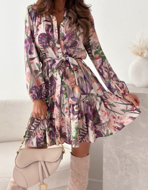 Load image into Gallery viewer, Ruffle Hem Floral Long Sleeve Dress
