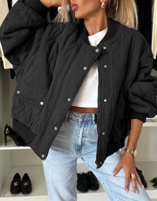 Load image into Gallery viewer, Baseball Collar Snap Down Long Sleeve Jacket
