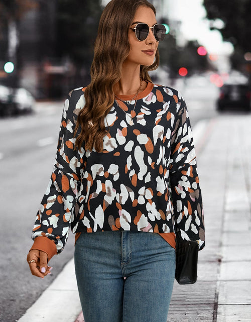 Load image into Gallery viewer, Leopard Round Neck Drop Shoulder Sweatshirt
