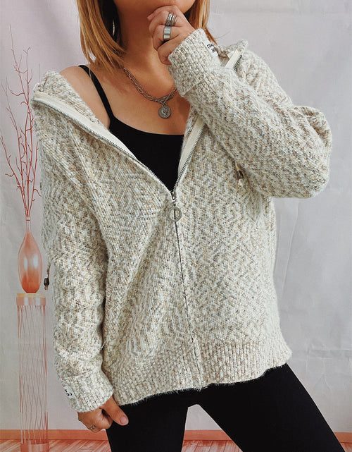 Load image into Gallery viewer, Zip Up Drawstring Long Sleeve Hooded Sweater
