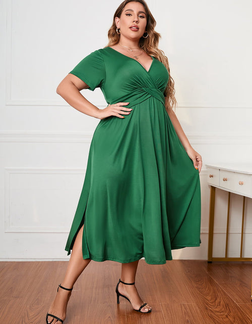 Load image into Gallery viewer, Honey Plus Size Short Sleeve Surplice Neck Midi Dress
