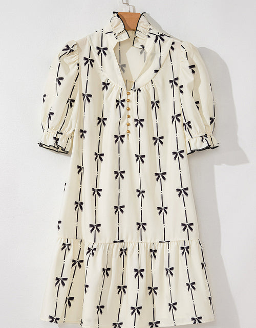 Load image into Gallery viewer, Logan Bowknot Bubble Sleeve V Neck Dress by Poppy Lee Lane
