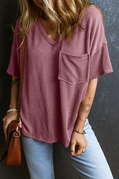 Load image into Gallery viewer, Textured V-Neck Dropped Shoulder T-Shirt
