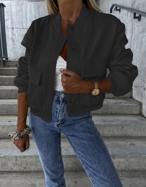 Load image into Gallery viewer, Baseball Collar Dropped Shoulder Jacket
