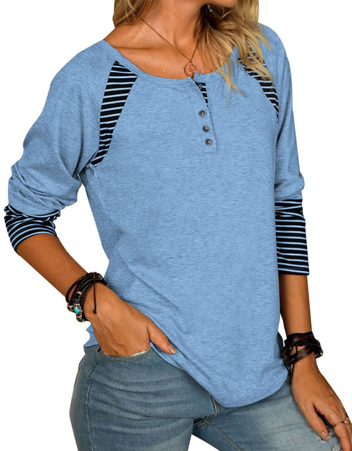 Load image into Gallery viewer, Full Size Striped Quarter Button Long Sleeve T-Shirt
