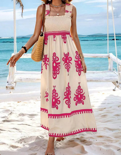 Load image into Gallery viewer, Smocked Printed Wide Strap Maxi Dress
