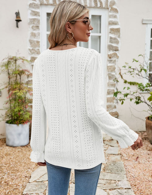 Load image into Gallery viewer, Eyelet Lace Trim Flounce Sleeve Blouse
