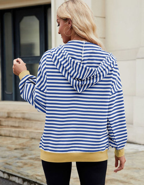 Load image into Gallery viewer, Drawstring Striped Zip Up Long Sleeve Hoodie
