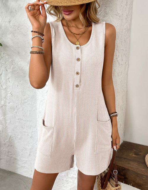Load image into Gallery viewer, Pocketed Round Neck Sleeveless Romper
