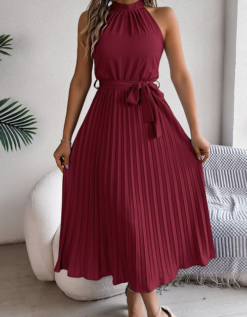 Load image into Gallery viewer, Pleated Tie Waist Sleeveless Midi Dress
