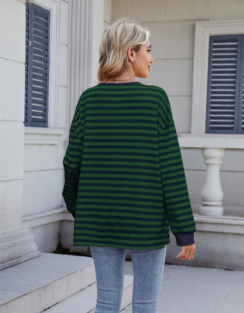Load image into Gallery viewer, Lace-Up Striped Long Sleeve T-Shirt
