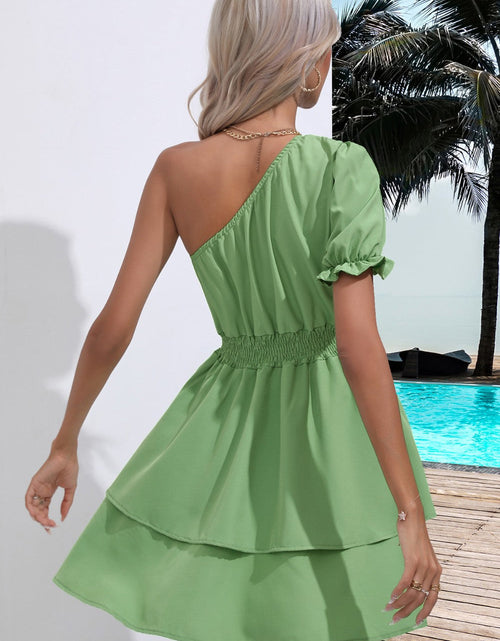 Load image into Gallery viewer, Layered Single Shoulder Flounce Sleeve Mini Dress
