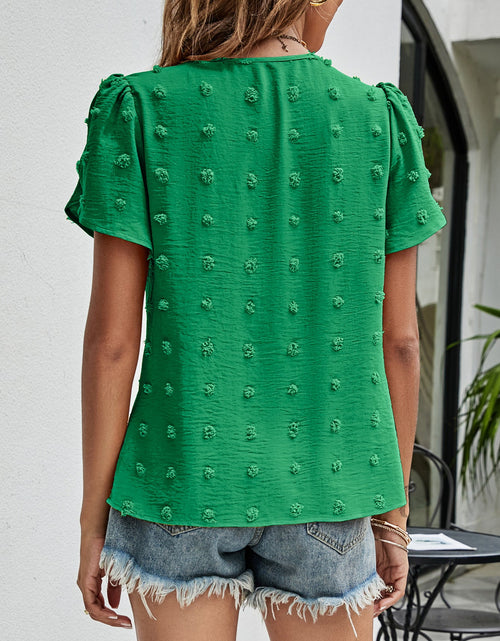 Load image into Gallery viewer, Swiss Dot Round Neck Petal Sleeve Top
