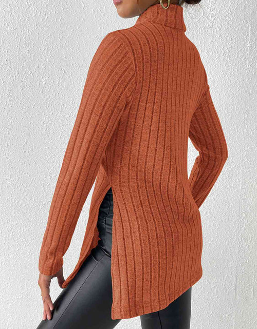 Load image into Gallery viewer, Ribbed Turtleneck Long Sleeve Slit T-Shirt
