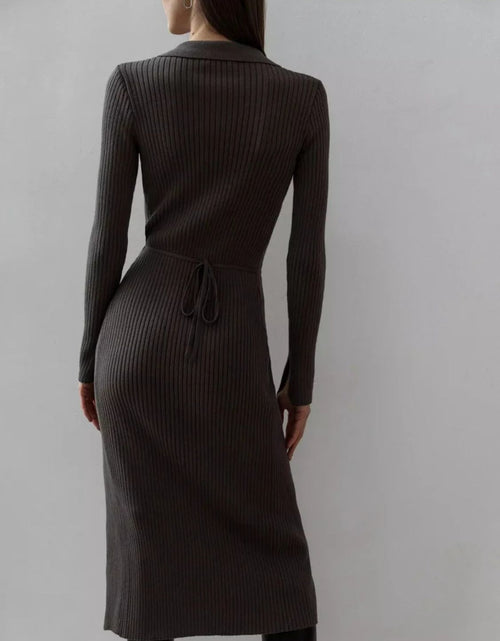 Load image into Gallery viewer, Tied Collared Neck Long Sleeve Sweater Dress
