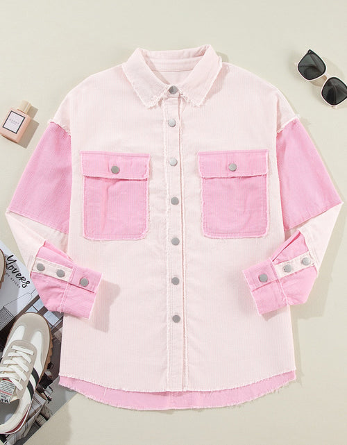 Load image into Gallery viewer, Two-tone Color Exposed Seam Corduroy Shacket
