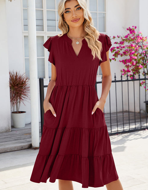 Load image into Gallery viewer, Ruched Notched Cap Sleeve Dress
