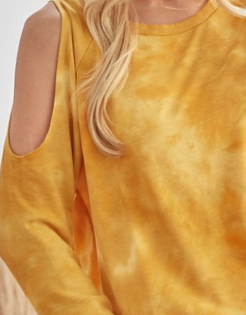 Load image into Gallery viewer, BiBi Tie-Dye French Terry Round Neck Cold Shoulder T-Shirt
