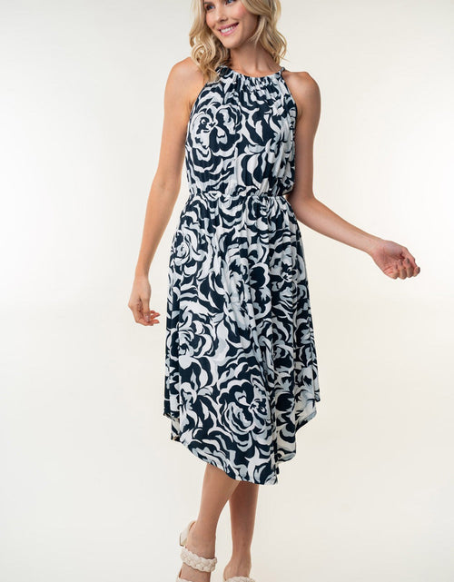 Load image into Gallery viewer, White Birch Tied Ruched Floral Sleeveless Knee Length Dress
