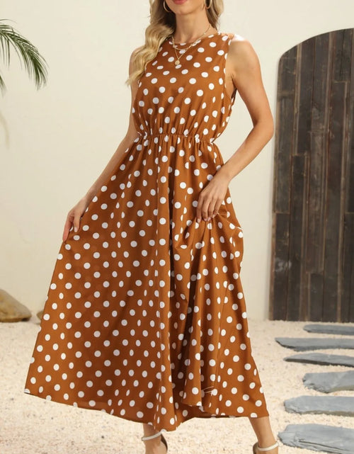 Load image into Gallery viewer, Polka Dot Round Neck Sleeveless Midi Dress
