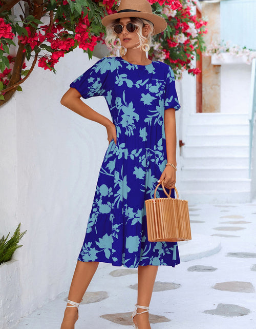 Load image into Gallery viewer, Floral Puff Sleeve Ruffle Hem Midi Dress
