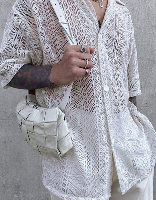 Load image into Gallery viewer, Men's Full Size Lace Half Sleeve Button Down Shirt Plus Size

