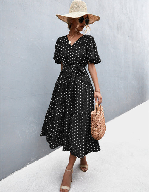 Load image into Gallery viewer, Printed V-Neck Flutter Sleeve Belted Dress
