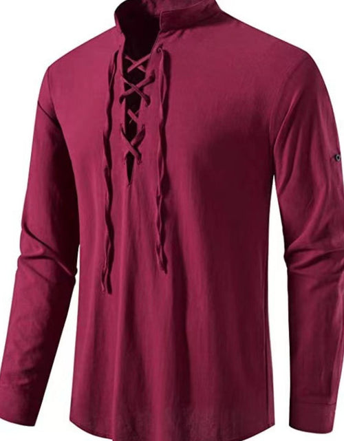 Load image into Gallery viewer, Men's Lace Up Long Sleeve Blouse
