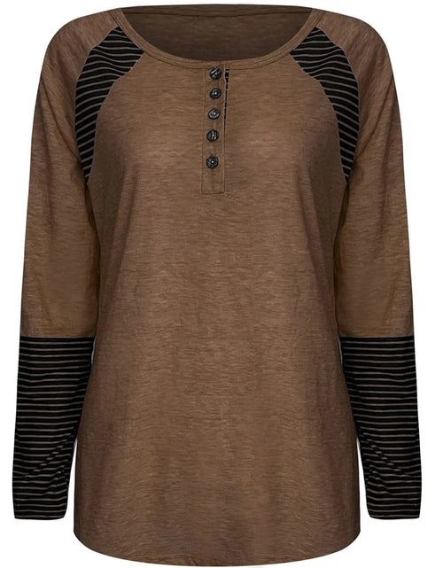 Load image into Gallery viewer, Full Size Striped Quarter Button Long Sleeve T-Shirt

