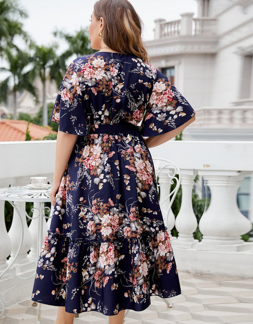 Load image into Gallery viewer, Honey Plus Size Floral Surplice Neck Midi Dress
