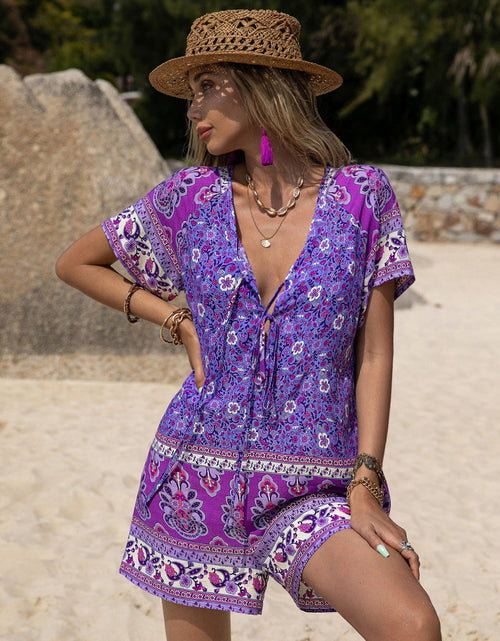 Load image into Gallery viewer, Tied Printed Short Sleeve Romper
