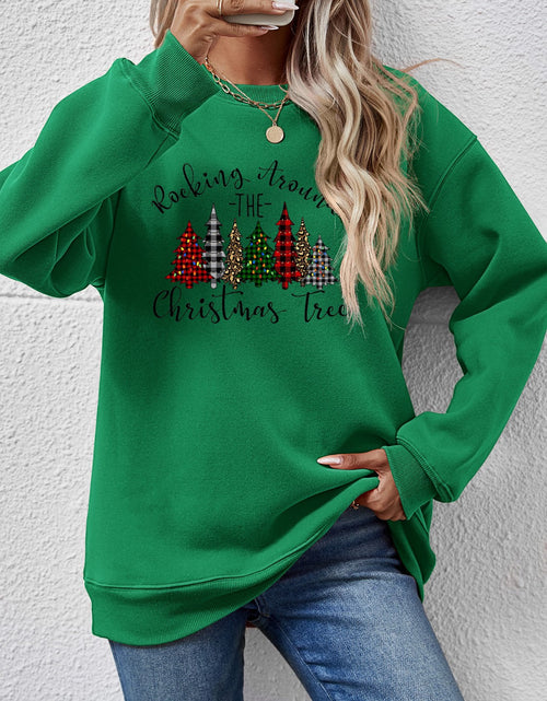 Load image into Gallery viewer, Christmas Tree Graphic Round Neck Sweatshirt
