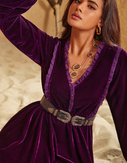 Load image into Gallery viewer, Ruffled V-Neck Long Sleeve Dress
