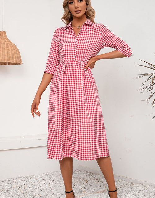 Load image into Gallery viewer, Ivy Lane Plaid Collared Neck Midi Dress
