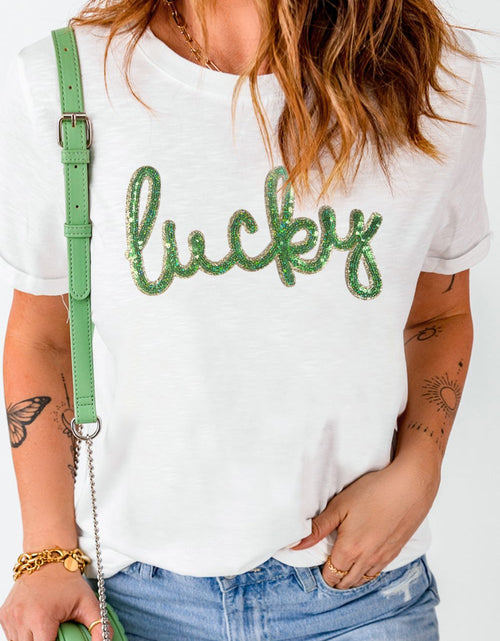 Load image into Gallery viewer, Sequined Lucky St.Patricks Day T-Shirt
