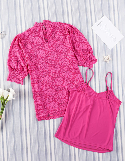 Load image into Gallery viewer, Lace Scalloped Short Puff Sleeve Top
