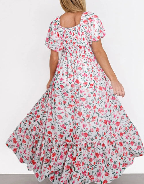 Load image into Gallery viewer, Floral Short Puff Sleeve Tiered Dress
