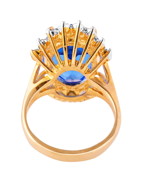 Load image into Gallery viewer, Vintage 1970's Ring Ruby and Clear Austrian Crystals 18k Yellow Gold Plated Band Made in USA by PVD Vintage Jewelry

