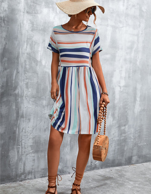 Load image into Gallery viewer, Striped Round Neck Dress
