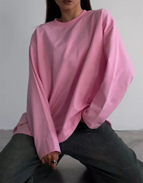 Load image into Gallery viewer, Round Neck Dropped Shoulder Long Sleeve T-Shirt
